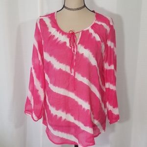 Grand & greene pink and white tunic top. Size M